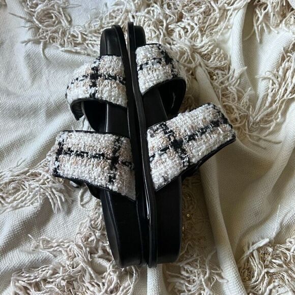 Anine Bing Sid Sandals Straps Beige Plaid Boucle Tweed 40 NEW - Picture 12 of 16